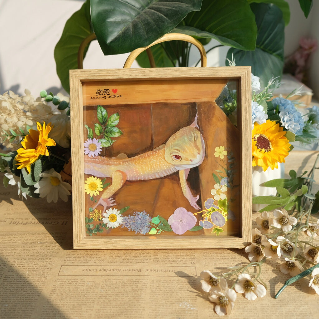 Personalized Hand-Painted Dog Cat Portrait | Custom Glass Oil Painting Frame