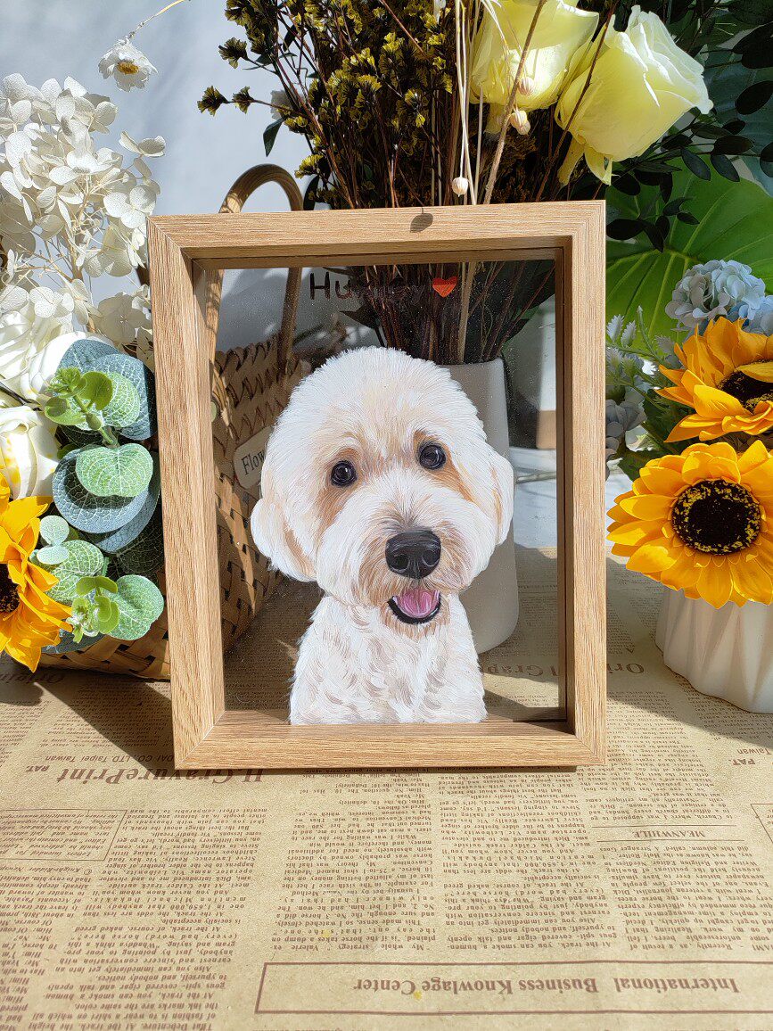 Personalized Hand-Painted Dog Cat Portrait | Custom Glass Oil Painting Frame