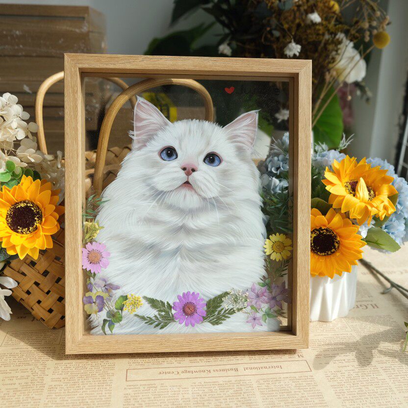 Personalized Hand-Painted Dog Cat Portrait | Custom Glass Oil Painting Frame