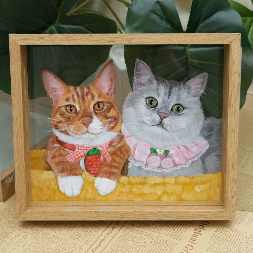 Personalized Hand-Painted Dog Cat Portrait | Custom Glass Oil Painting Frame