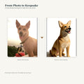 Photo to pet figurine process showing a custom memorial keepsake