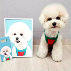 Hand-painted dog portrait keepsake displayed beside the pet