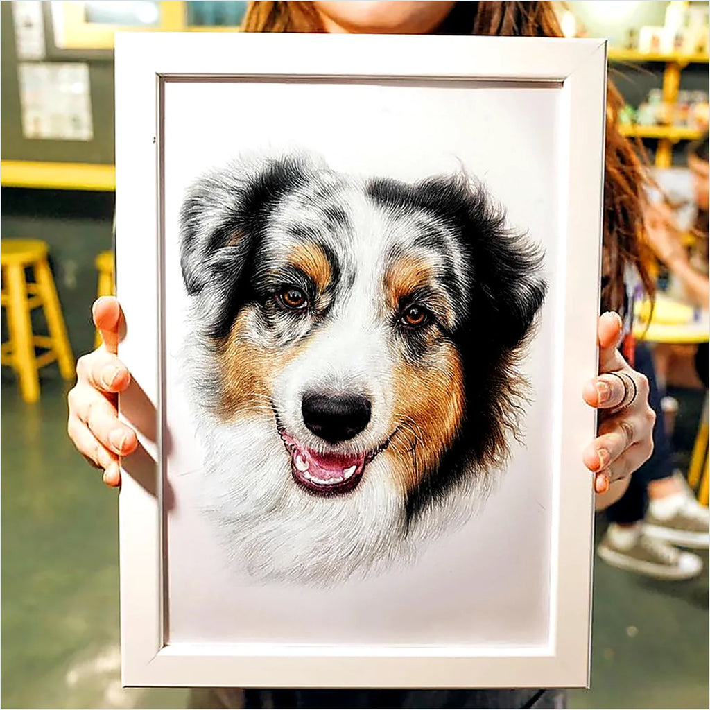 Before and after example of a custom pet portrait from photo