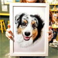 Before and after example of a custom pet portrait from photo