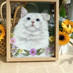 Custom cat portrait from photo in a floral keepsake frame